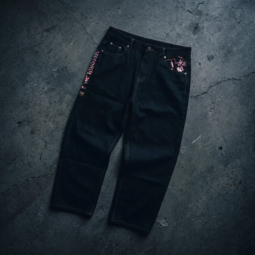 Cherry Blossom Embroidered Y2K Baggy Jeans