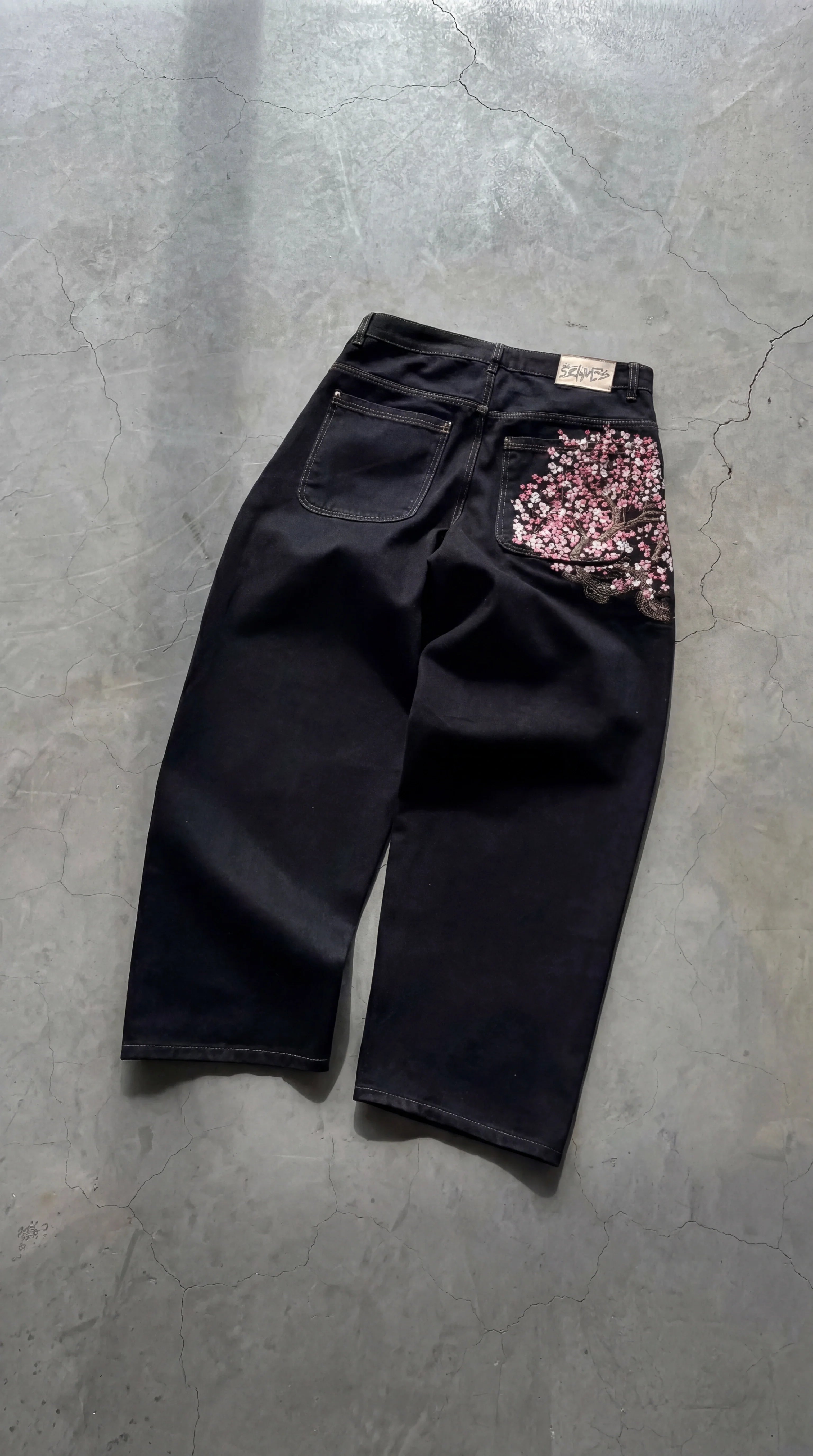 Cherry Blossom Embroidered Y2K Baggy Jeans