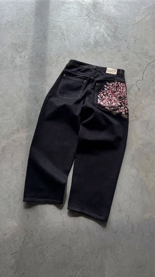 Cherry Blossom Embroidered Y2K Baggy Jeans