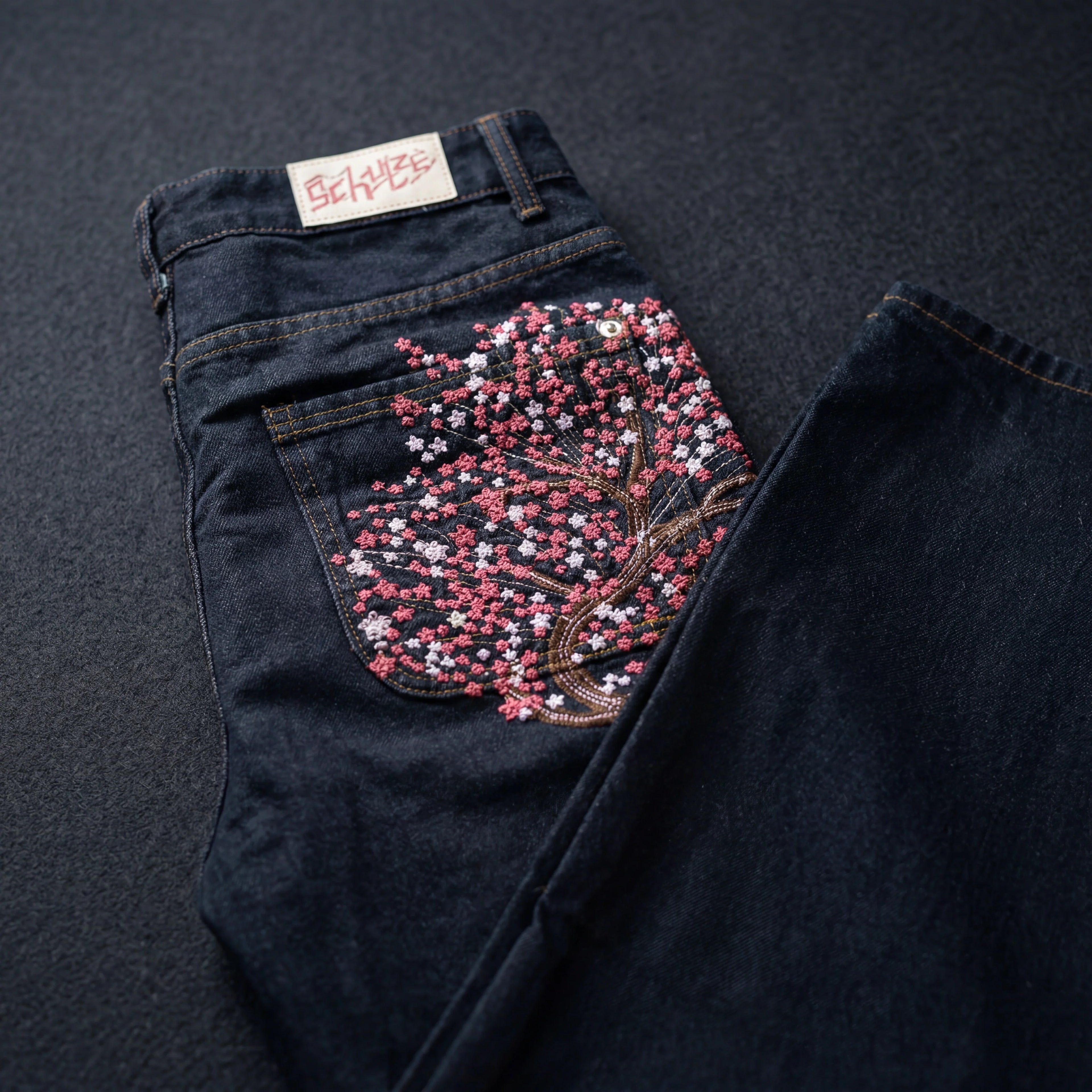Cherry Blossom Embroidered Y2K Baggy Jeans