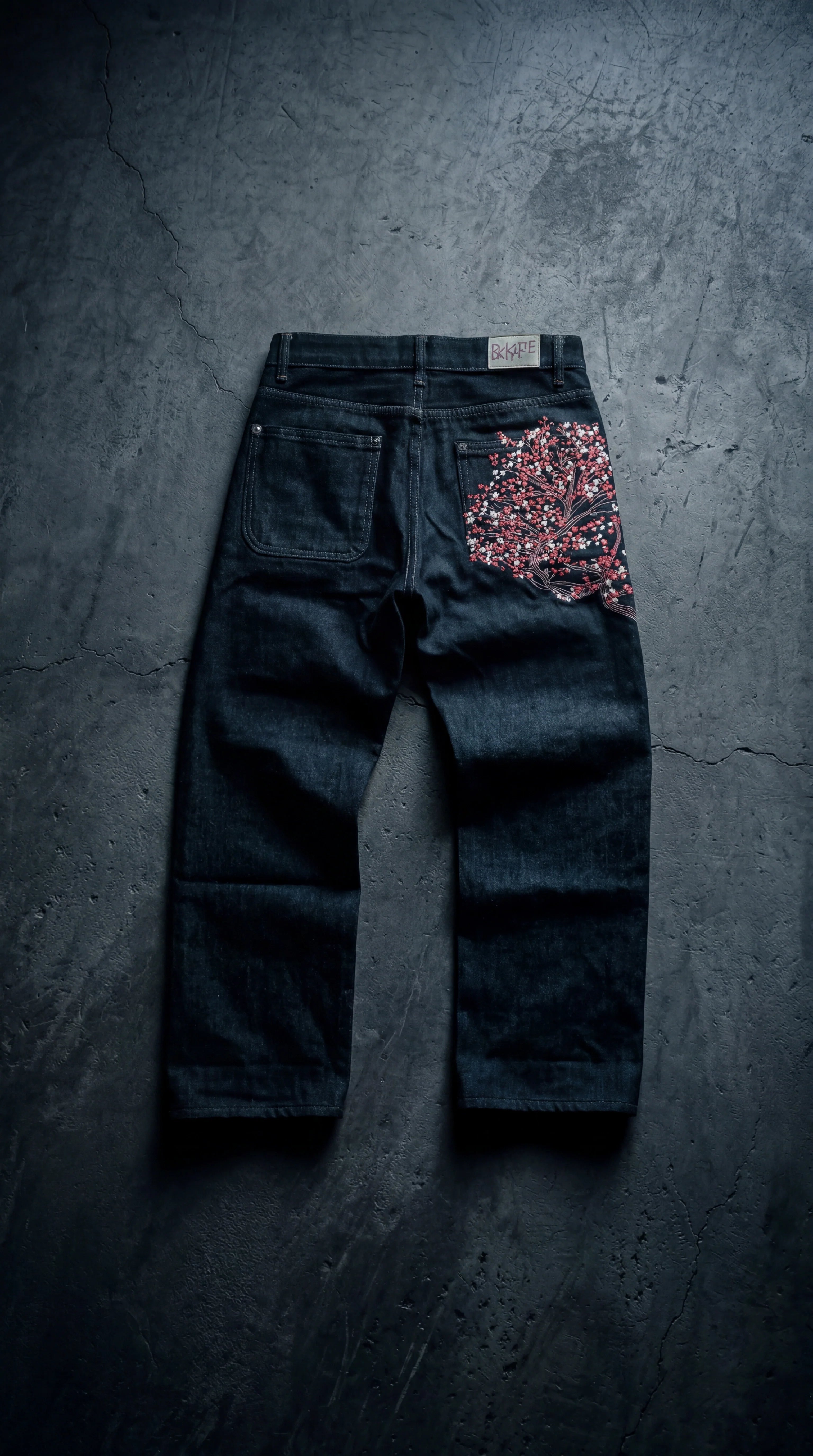 Cherry Blossom Embroidered Y2K Baggy Jeans